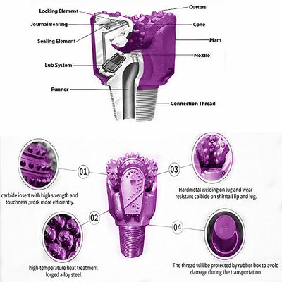 Ölbrunnen Tricone Bit API Roller Cone Bit 3 1/2 "-17 1/2" Hochkohlenstoffstahl Tricone Bohrstück