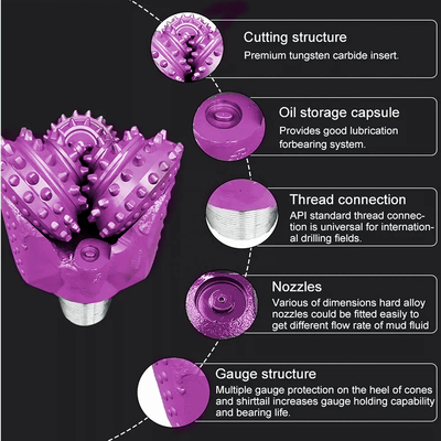 Diamantgesteinsbohrstücke Gummiversiegelte Tricone-Rollstücke für die Öl- und Gasindustrie